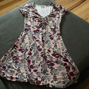 Pink floral spring dress with texture on the top